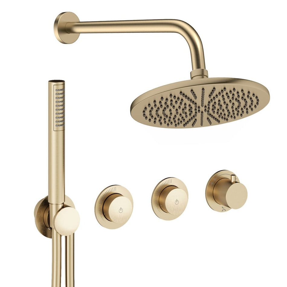Crosswater Module 2 Outlet Thermostatic Concealed Shower Set 8 With Fixed 300mm Head & Handset - Brushed Brass