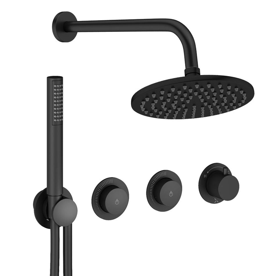 Crosswater Module 2 Outlet Thermostatic Concealed Shower Set 8 With Fixed 200mm Head & Handset - Matt Black