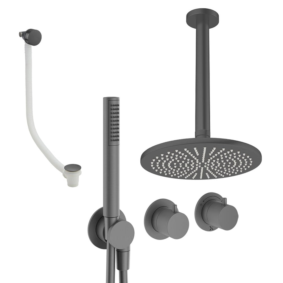 Crosswater Module 3 Outlet Thermostatic Concealed Shower Set 9 With 300mm Head and Ceiling Mounted Arm - Slate