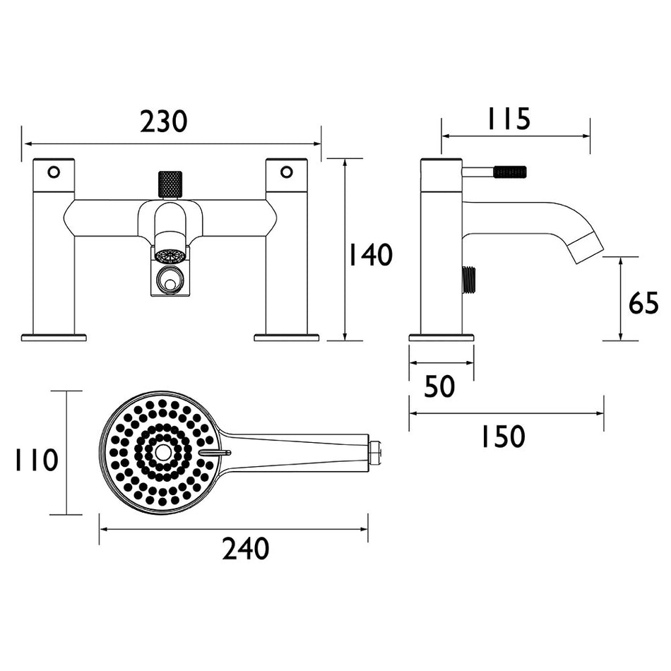Bristan Molida Bath Shower Mixer Tap With Shower Handset and Hose - Brushed Brass
