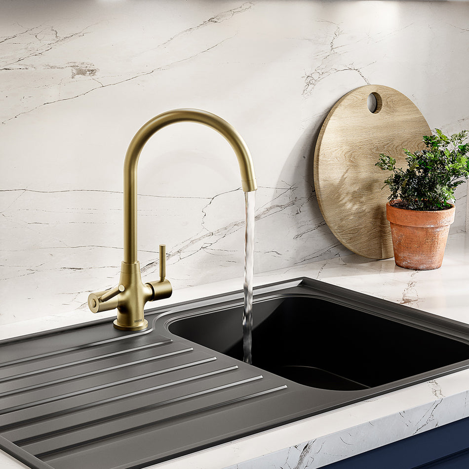 Bristan Monza Deck Mounted Easyfit Mono Kitchen Mixer Tap - Brushed Brass