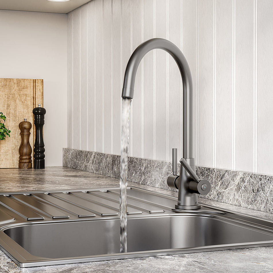 Bristan Monza Deck Mounted Easyfit Mono Kitchen Mixer Tap - Gun Metal