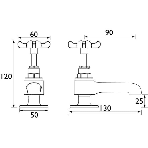Bristan 1901 Basin Pillar Taps  and Ceramic Disc Valves - Chrome