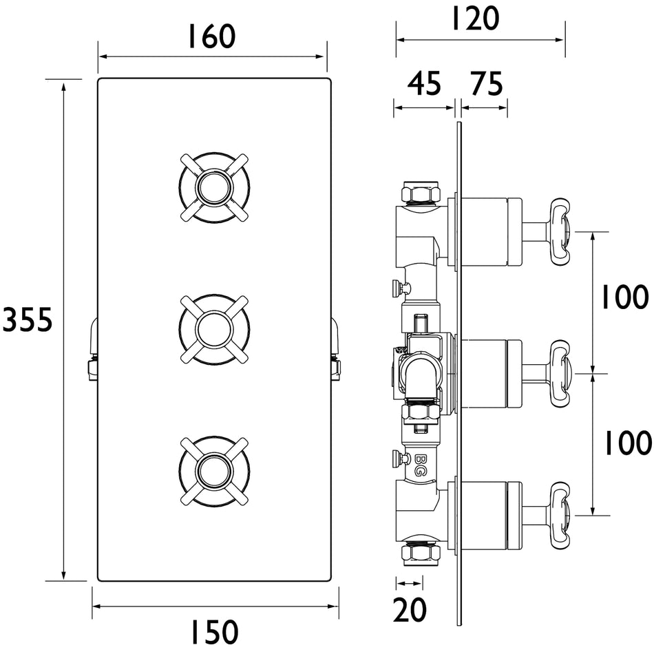 Bristan 1901 Thermostatic Dual Control Shower Valve With Integral Twin Stopcocks - Chrome