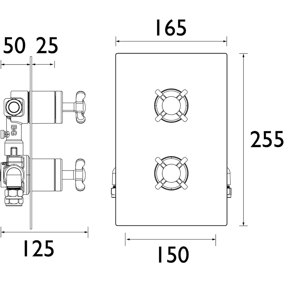 Bristan 1901 Thermostatic Dual Control Shower Valve With Integral Two Outlet Diverter - Chrome