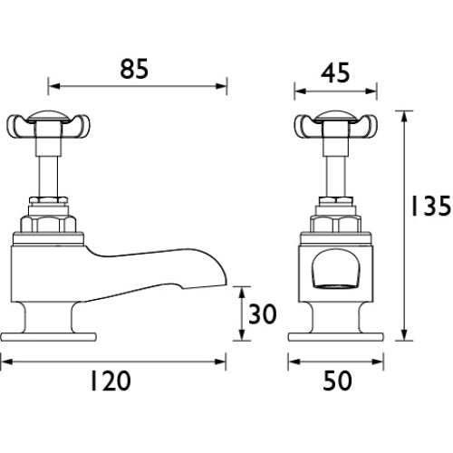 Bristan 1901 Bath Pillar Taps  and Ceramic Disc Valves - Chrome