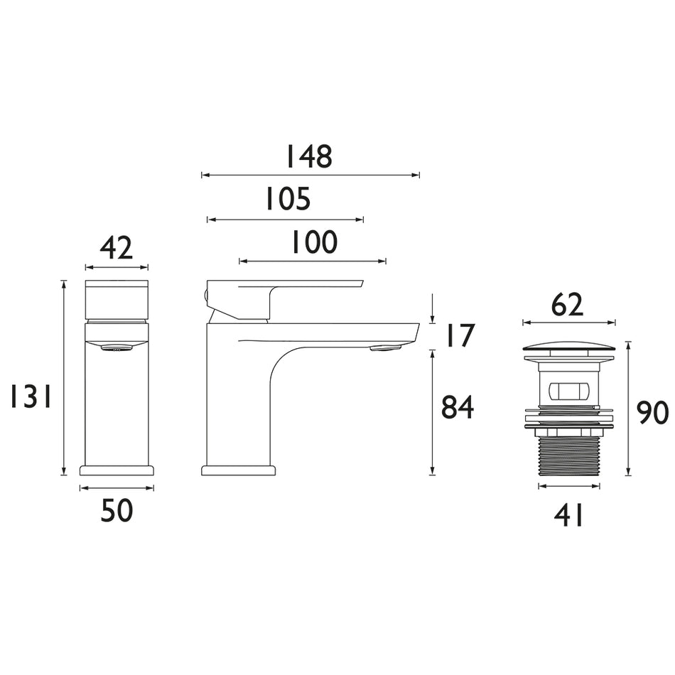 Bristan Napoli Basin Mixer Tap With Clicker Waste - Chrome