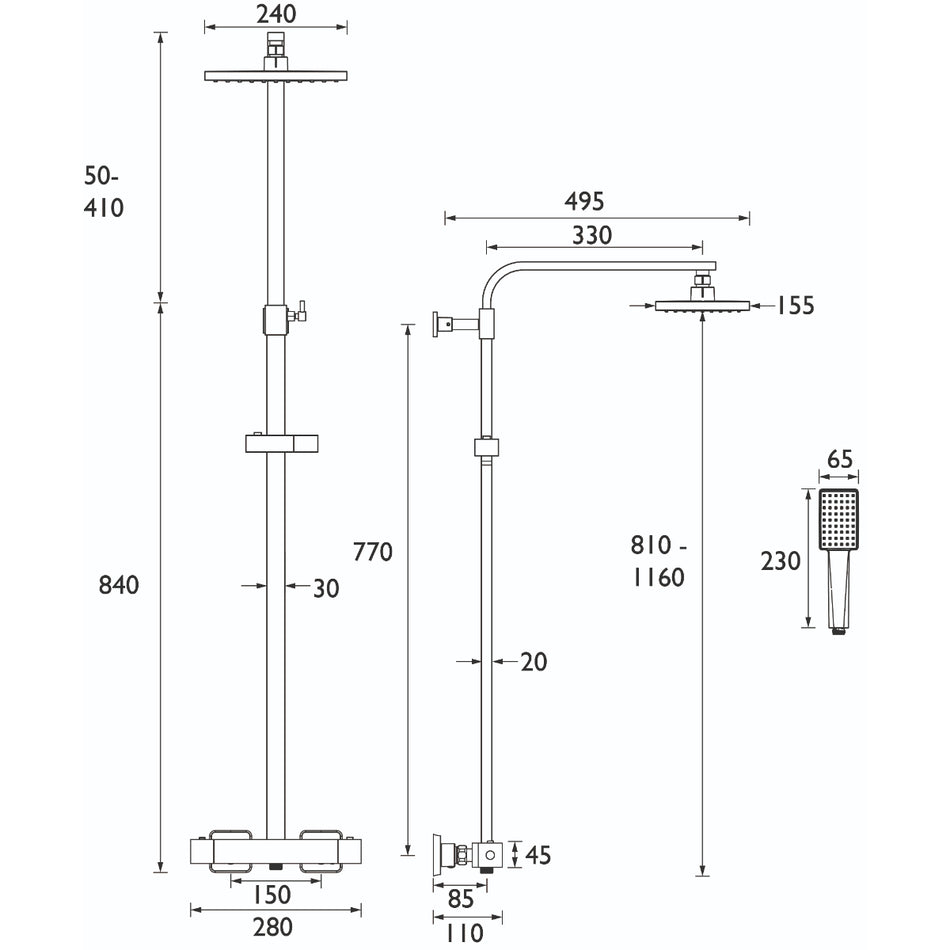 Bristan Napoli Diverter Thermostatic Bar Shower Valve With Adjustable Rigid Riser, Shower Handset And Head - Chrome