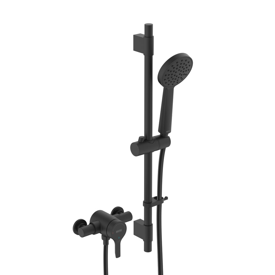 Bristan Onza Thermostatic Exposed Shower Valve With Shower Riser Kit - Matt Black
