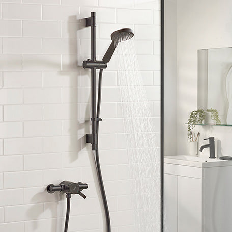 Bristan Onza Thermostatic Exposed Shower Valve With Shower Riser Kit - Matt Black