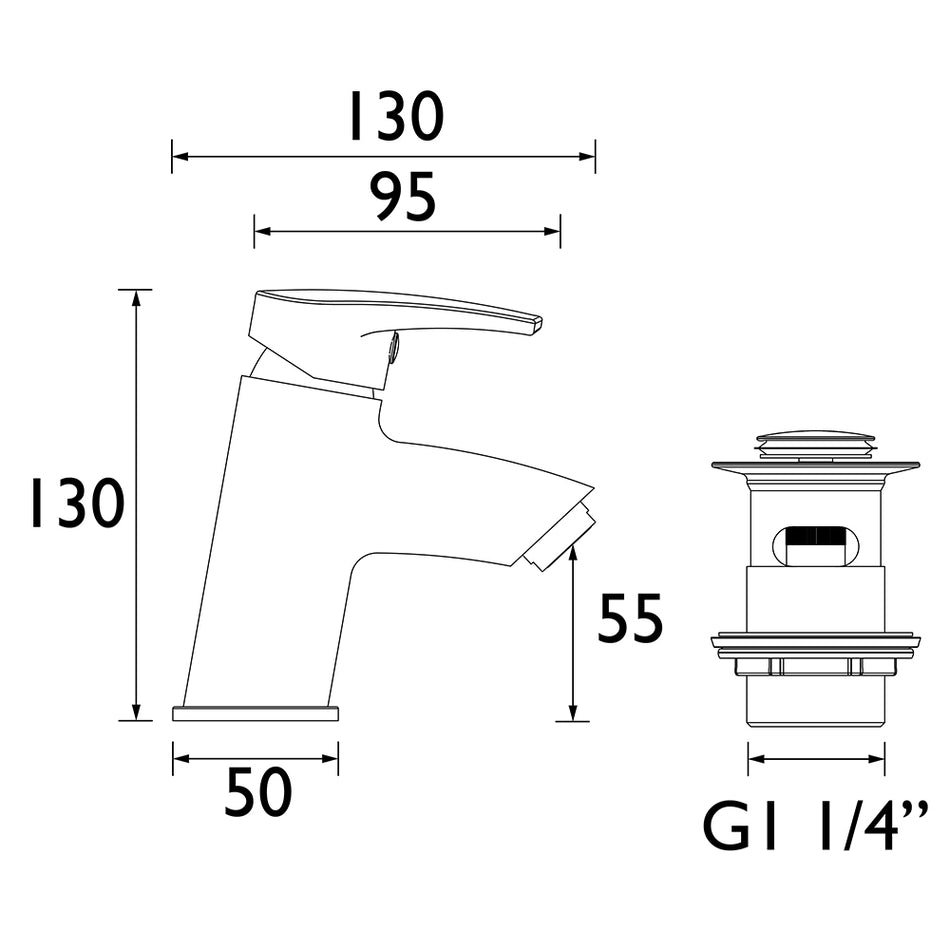 Bristan Orta Basin Mixer Tap With Clicker Waste - Chrome
