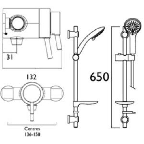 Bristan Prism Exposed Concentric Shower Valve With Adjustable Riser Kit - Chrome