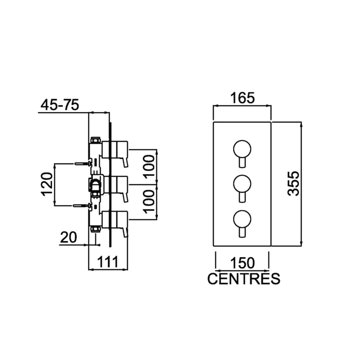 Bristan Prism Recessed Thermostatic Dual Control Shower Valve With Two Integral Stopcocks - Chrome