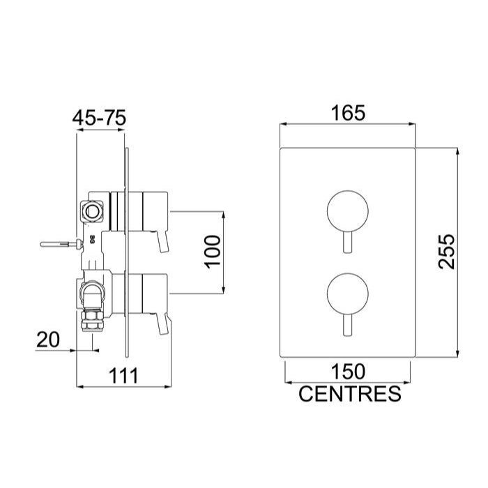 Bristan Prism Recessed Thermostatic Dual Control Shower Valve With Integral Two Outlet Diverter - Chrome