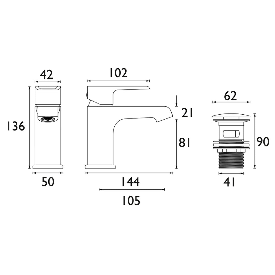 Bristan Polo Basin Mixer Tap With Clicker Waste - Chrome