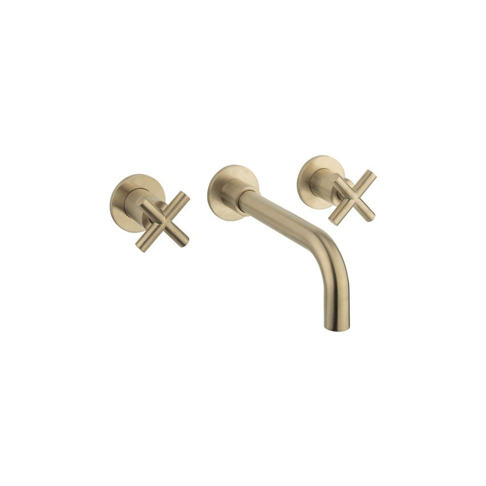 Crosswater Mpro Wall Mounted Crosshead 3 Hole Basin Mixer Tap - Brushed Brass