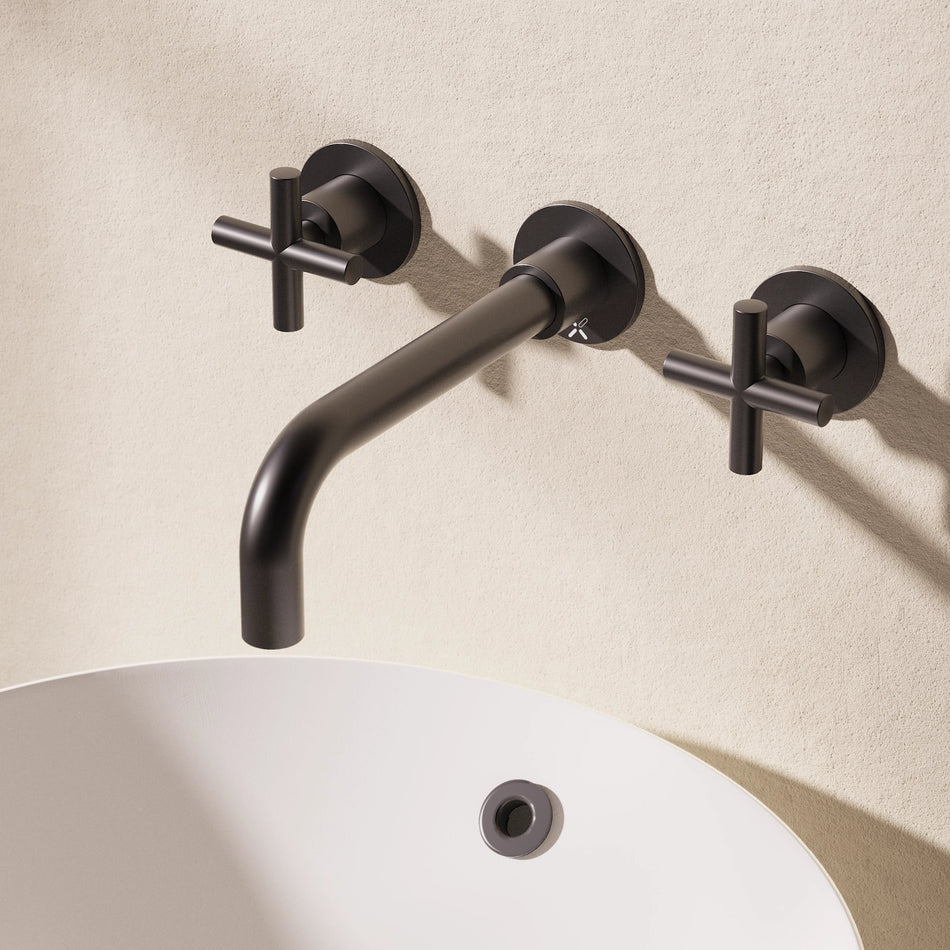 Crosswater Mpro Wall Mounted Crosshead 3 Hole Basin Mixer Tap - Matt Black