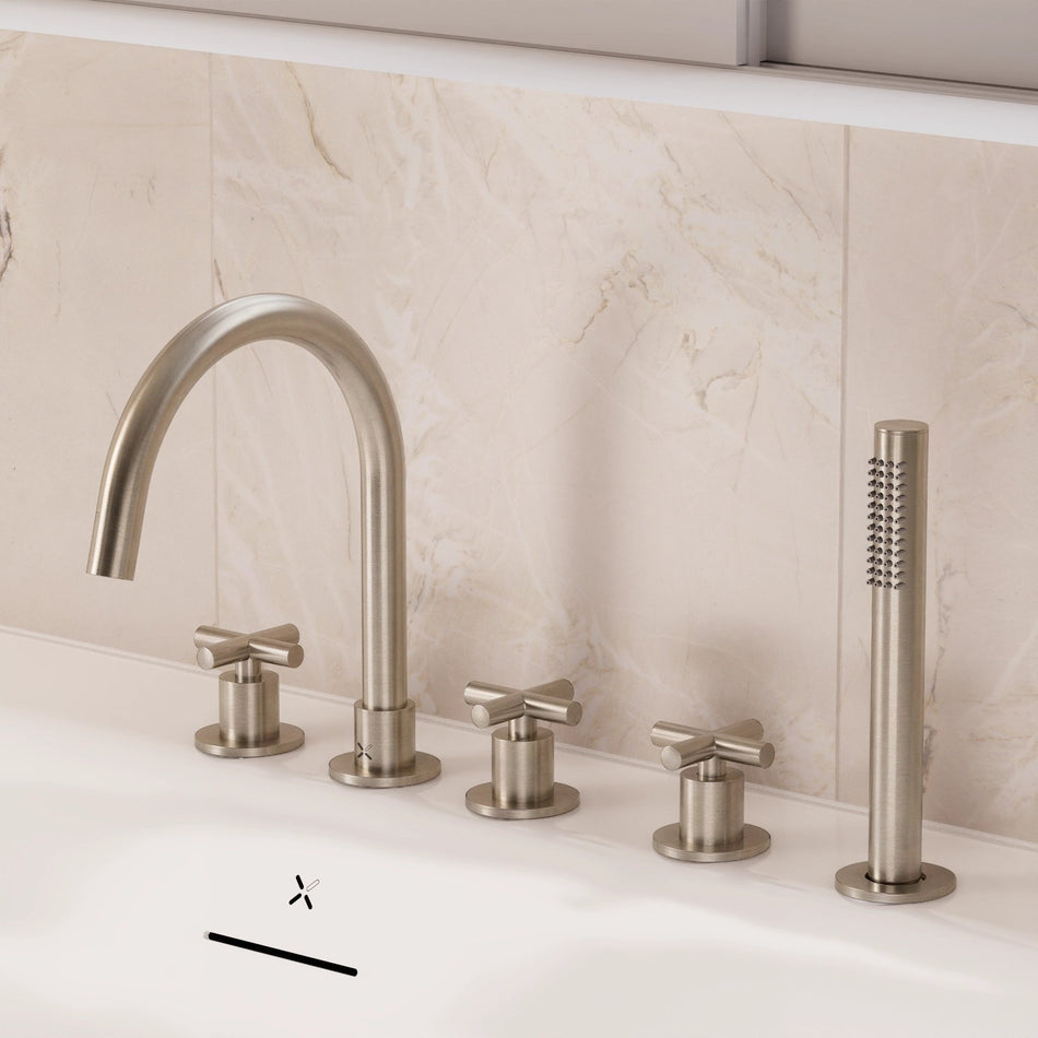 Crosswater Mpro Deck Mounted Crosshead 5 Hole Basin Mixer Tap - Brushed Nickel
