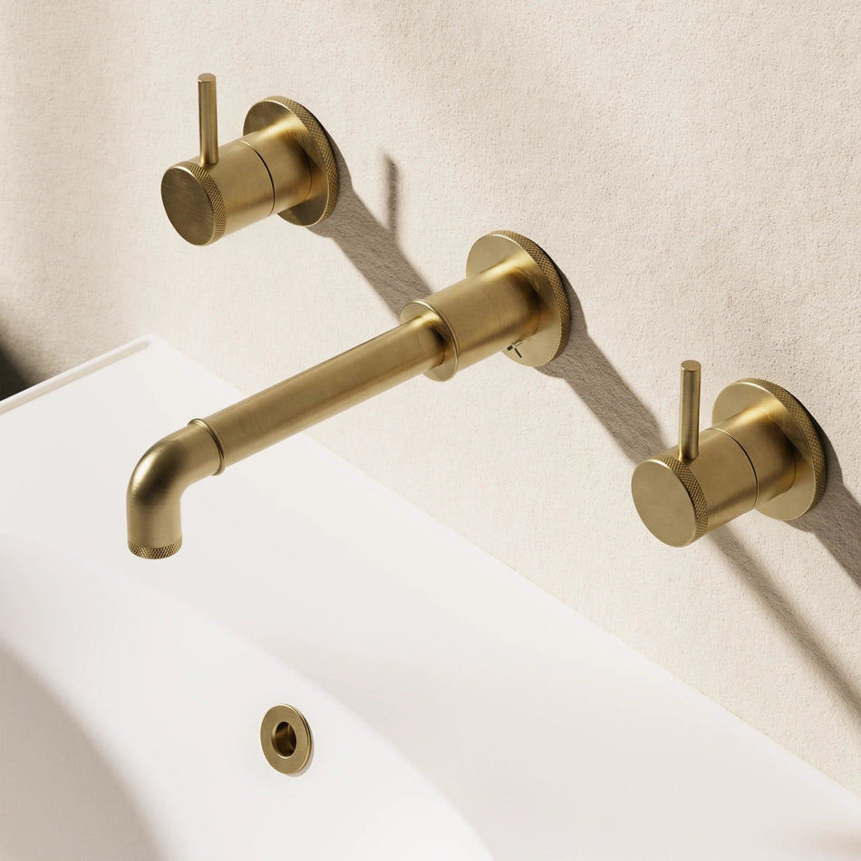 Crosswater Mpro Industrial Wall Mounted 3 Hole Basin Mixer Tap - Brushed Brass