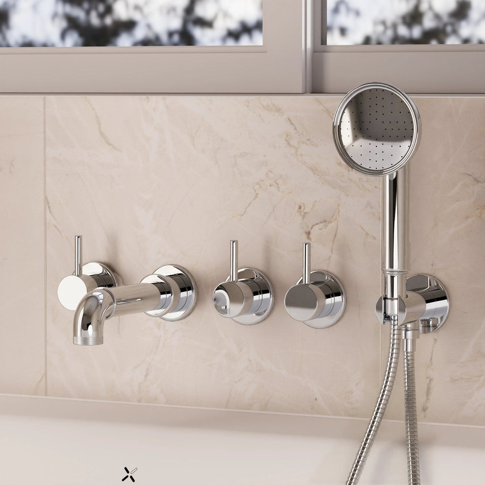 Crosswater Mpro Industrial 5 Tap Hole Bath Filler With Spout And Handset - Chrome