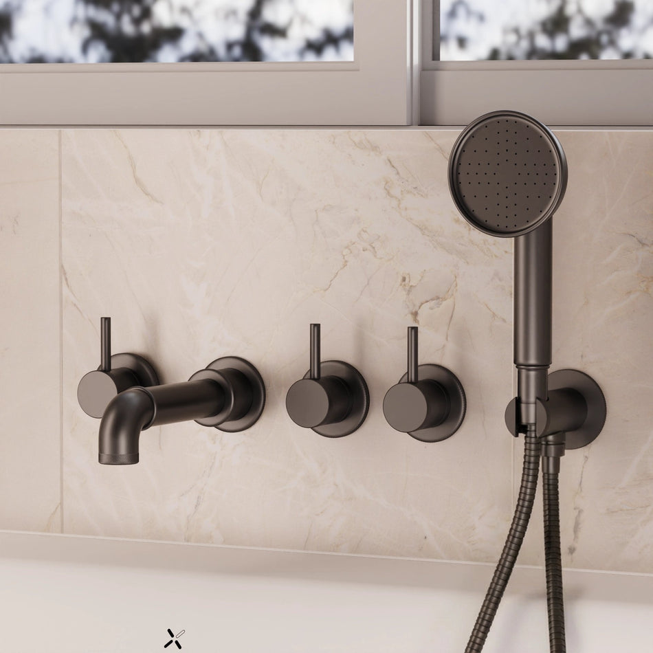 Crosswater Mpro Industrial 5 Tap Hole Bath Filler With Spout And Handset - Carbon Black