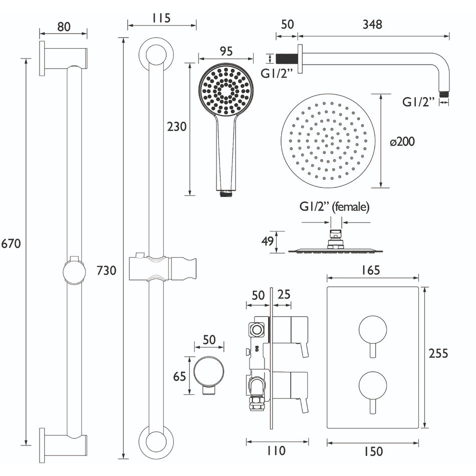Bristan Prism Concealed Dual Control Shower Pack - Brushed Brass