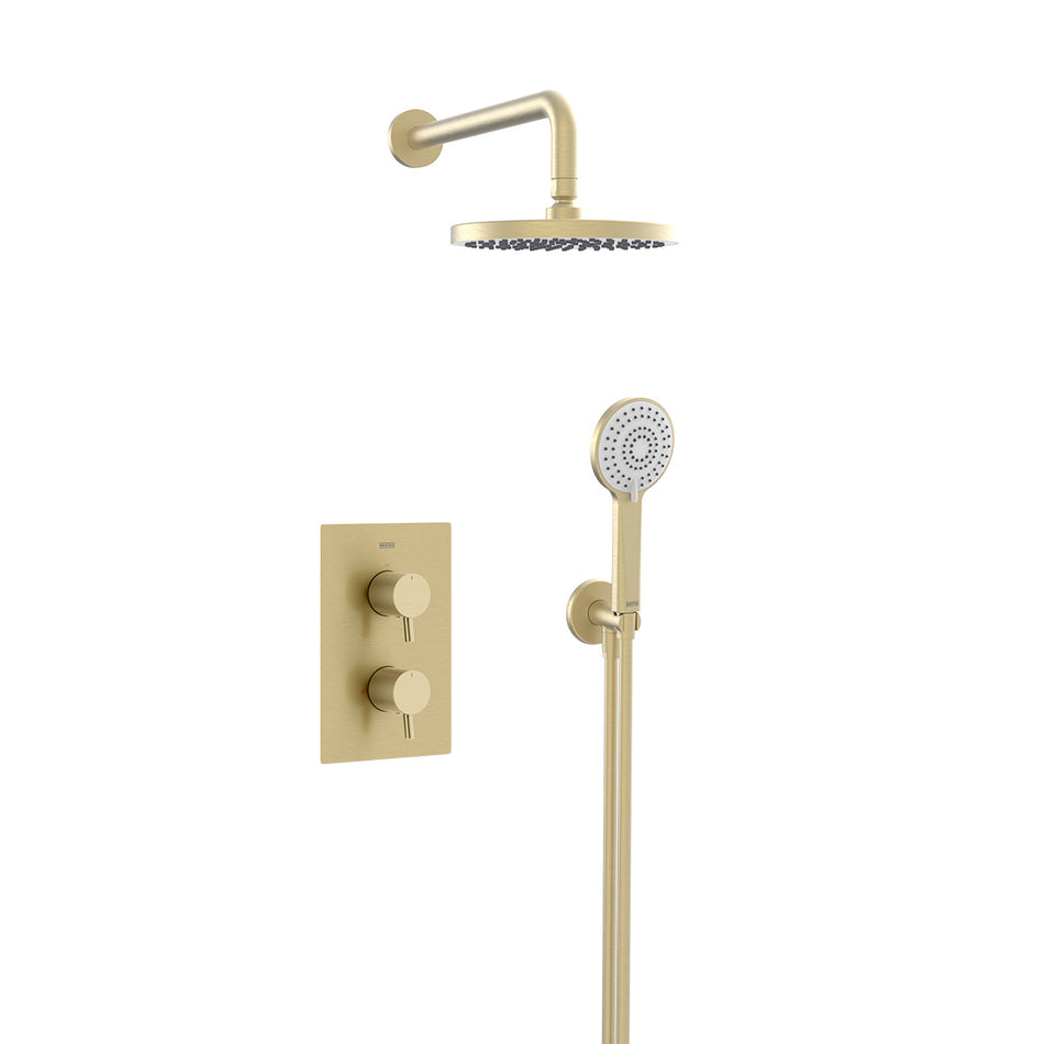 Bristan Prism 2 Outlet Concealed Shower Kit With Shower Fixed Head And Handset - Brushed Brass
