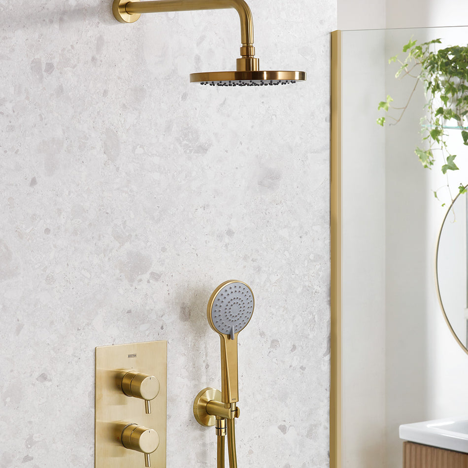 Bristan Prism 2 Outlet Concealed Shower Kit With Shower Fixed Head And Handset - Brushed Brass