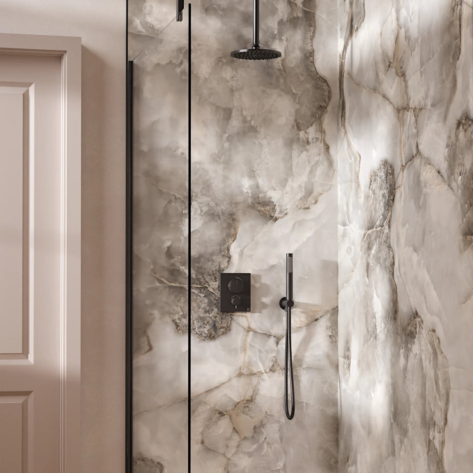 Crosswater Mpro Push 2 Outlet Thermostatic Concealed Shower Set 1 With 200mm Head and Ceiling Mounted Arm - Slate