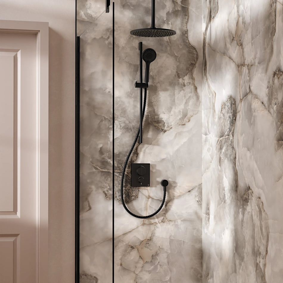 Crosswater Mpro Push 2 Outlet Thermostatic Concealed Shower Set 2 With 300mm Head and Ceiling Mounted Arm - Matt Black