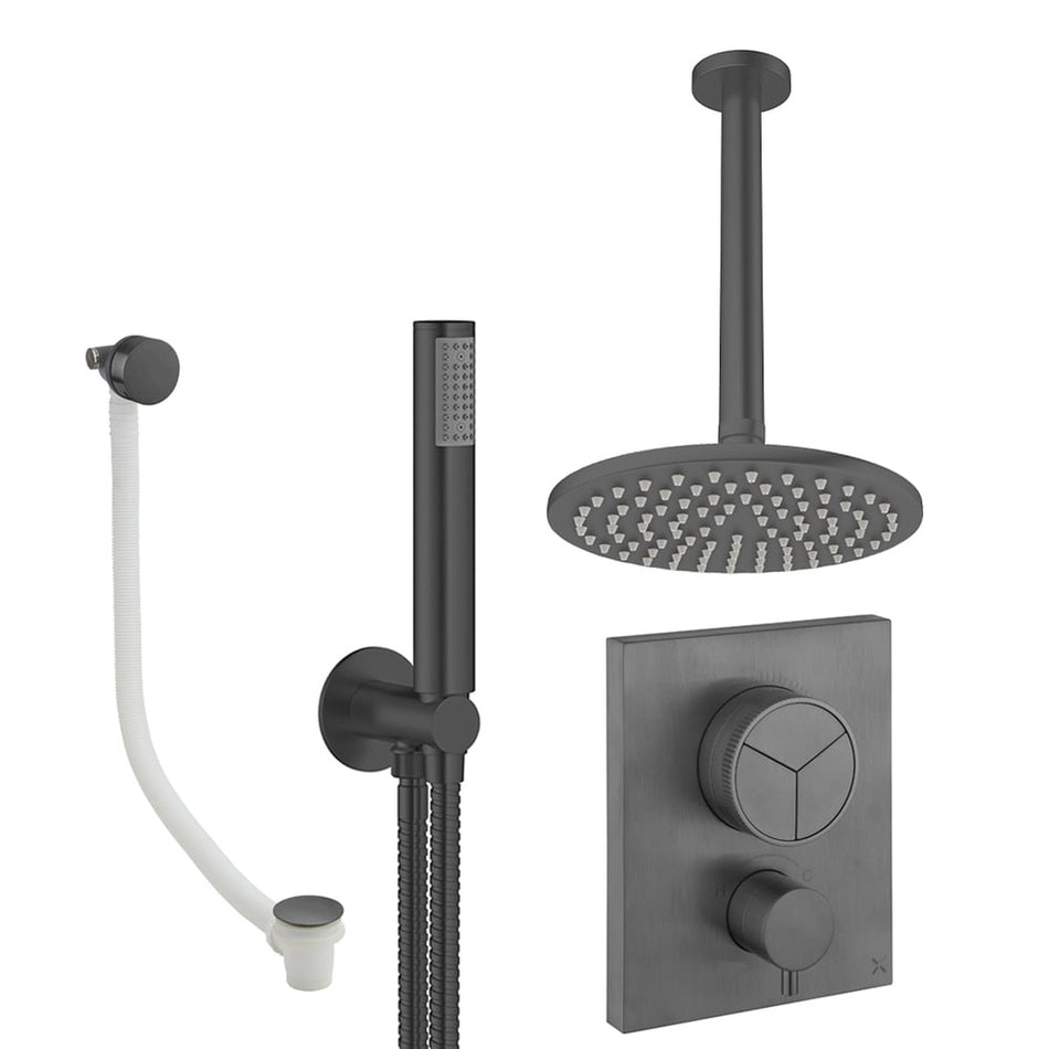 Crosswater Mpro Push 3 Outlet Thermostatic Concealed Shower Set 7 With 200mm Head and Ceiling Mounted Arm - Slate