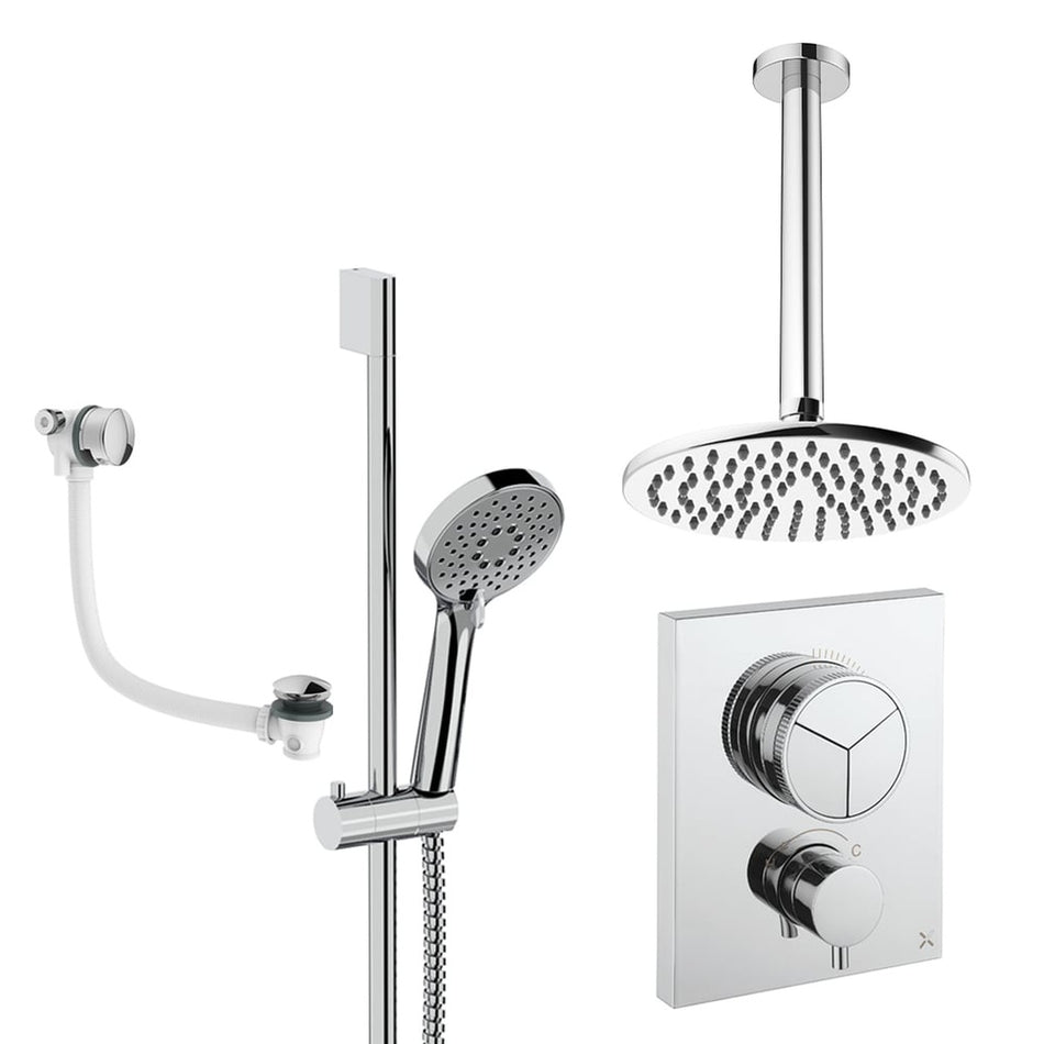 Crosswater Mpro Push 3 Outlet Thermostatic Concealed Shower Set 8 With 200mm Head and Ceiling Mounted Arm - Chrome