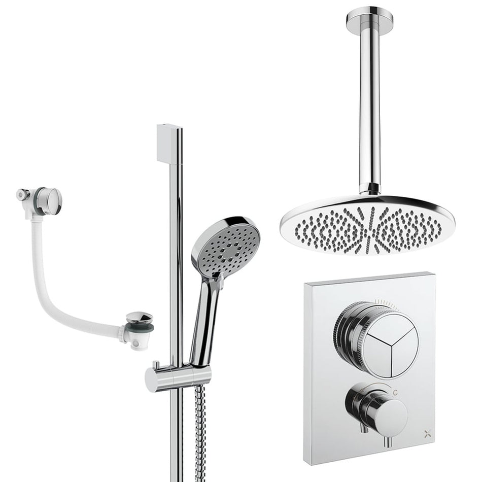 Crosswater Mpro Push 3 Outlet Thermostatic Concealed Shower Set 8 With 300mm Head and Ceiling Mounted Arm - Chrome