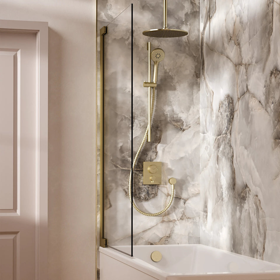 Crosswater Mpro Push 3 Outlet Thermostatic Concealed Shower Set 8 With 300mm Head and Ceiling Mounted Arm - Brushed Brass