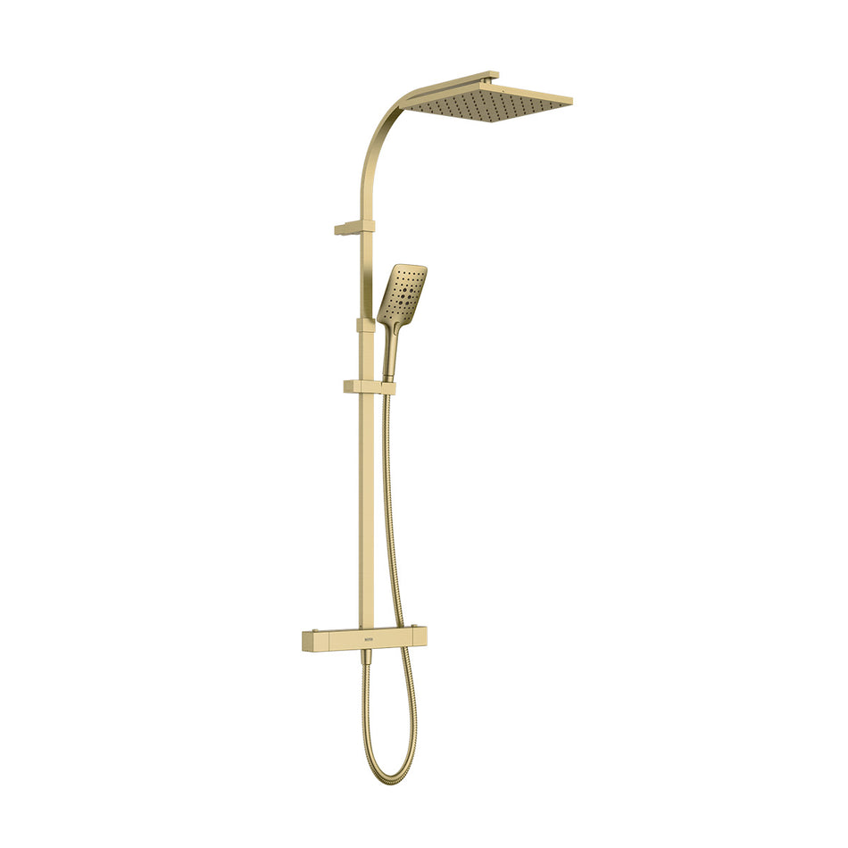 Bristan Quadrato Multi Function Thermostatic Bar Shower Valve With Rigid Riser -Touch Technology - Brushed Brass