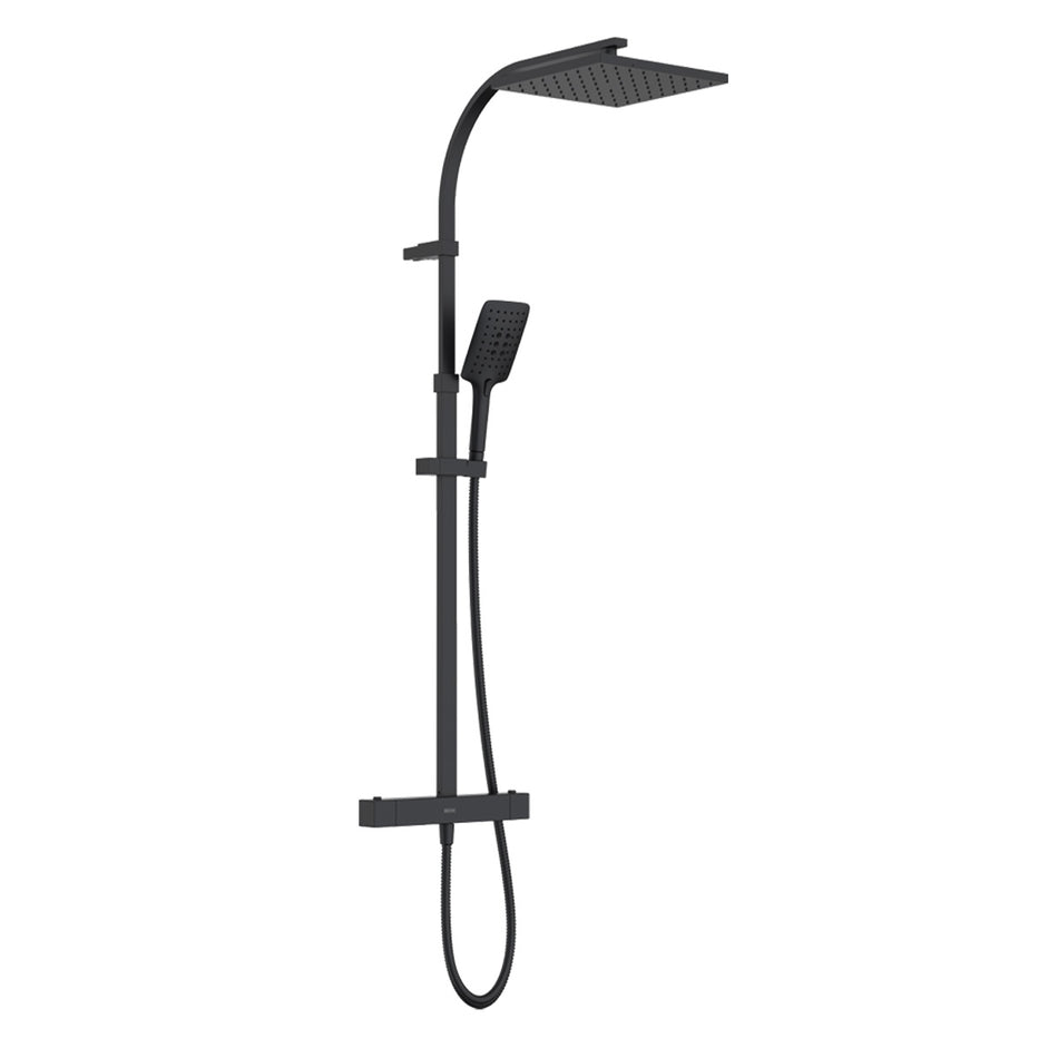 Bristan Quadrato Multi Function Thermostatic Bar Shower Valve With Rigid Riser -Touch Technology - Matt Black