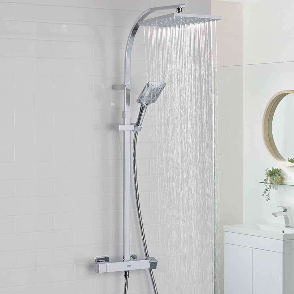 Bristan Quadrato Multi Function Thermostatic Bar Shower Valve With Rigid Riser -Touch Technology - Chrome