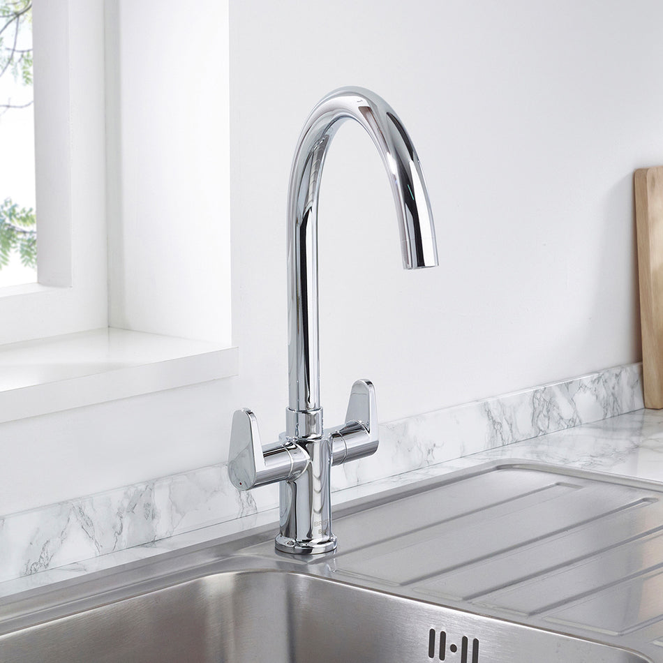 Bristan Quest Deck Mounted Easyfit Mono Kitchen Mixer Tap - Chrome
