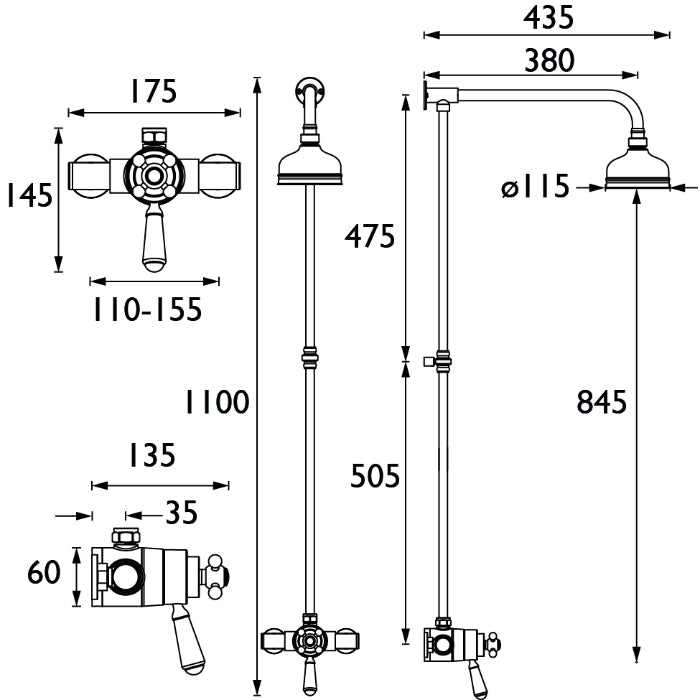 Bristan Regency Thermostatic Dual Control Shower Valve With Rigid Riser - Chrome