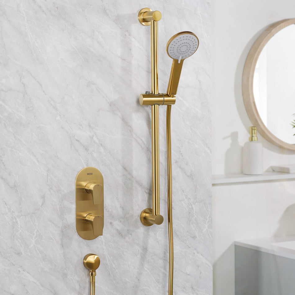 Bristan Round Riser Rail Shower Kit with Multi Function Handset - Brushed Brass