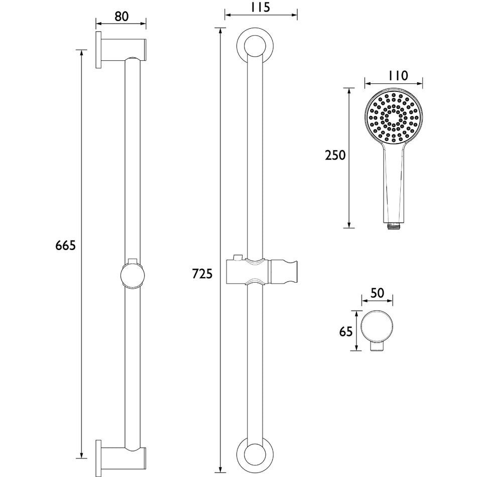 Bristan Round Riser Rail Shower Kit with Multi Function Handset - Gun Metal Grey