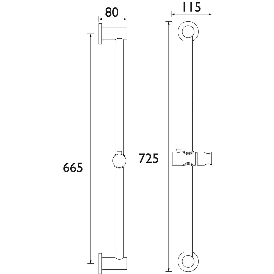 Bristan Round Riser Rail With Fixed Position Brackets - Brushed Brass