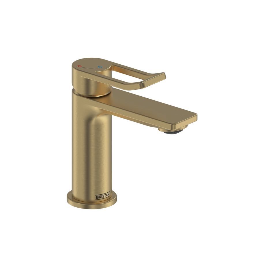Bristan Saffron Eco Start Small Basin Mixer Tap With Clicker Waste - Brushed Brass