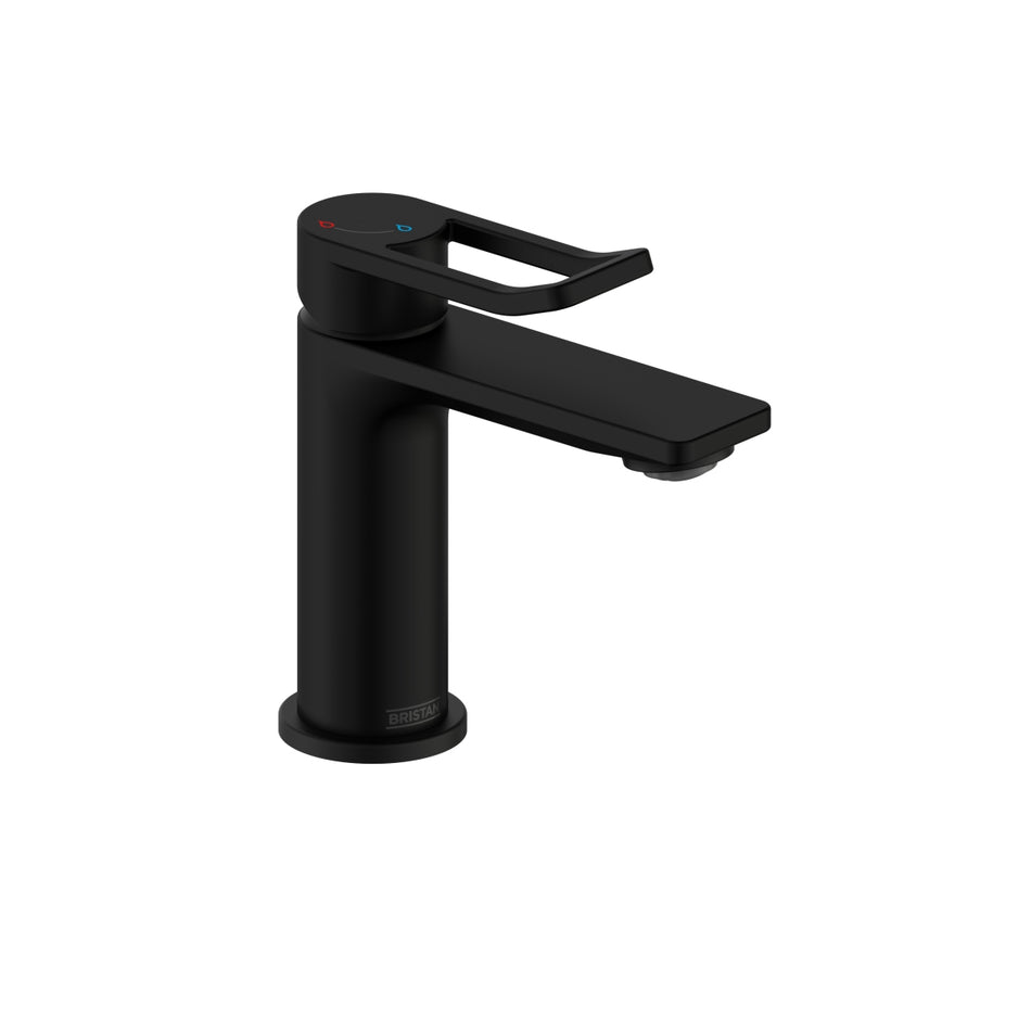 Bristan Saffron Eco Start Small Basin Mixer Tap With Clicker Waste - Black