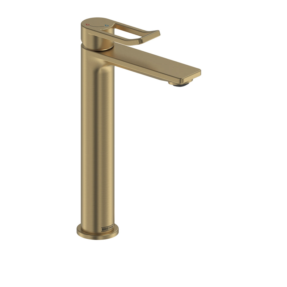 Bristan Saffron Eco Start Tall Basin Mixer Tap With Clicker Waste - Brushed Brass