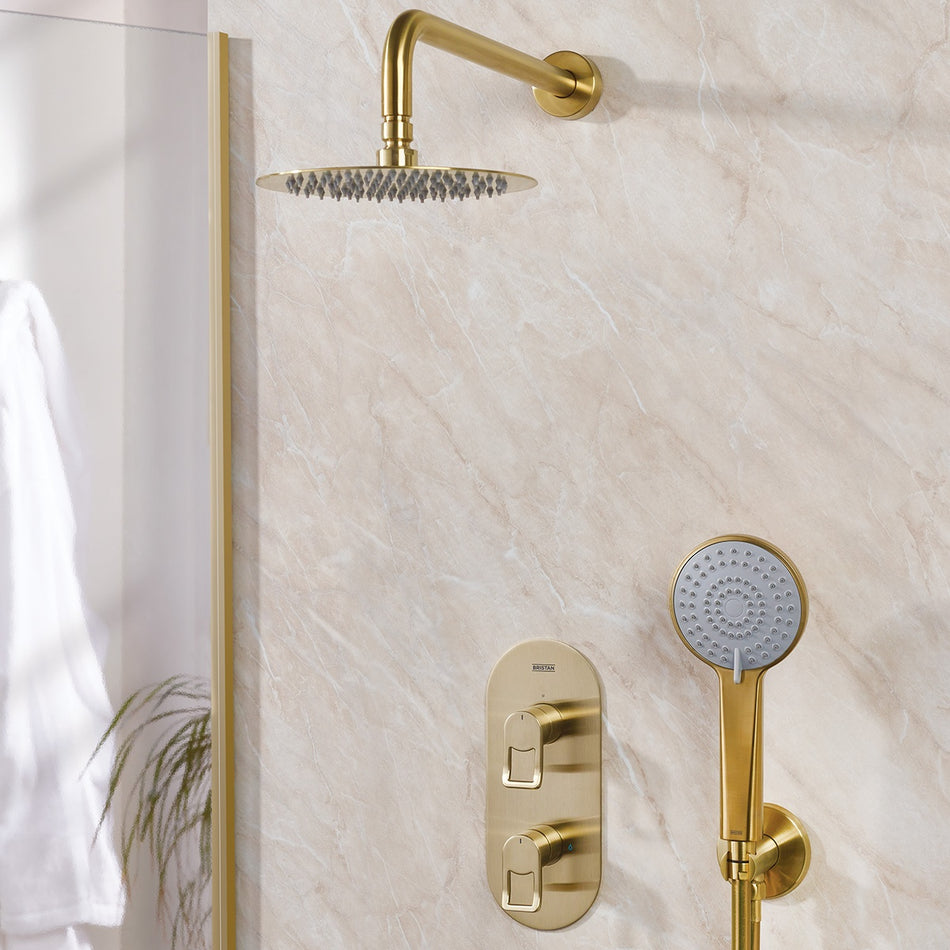 Bristan Saffron 2 Outlet Concealed Shower Mixer With Fixed Head and Handset - Brushed Brass