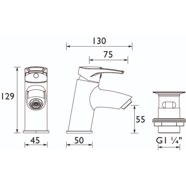 Bristan Smile Basin Mixer Tap With Clicker Waste - Chrome