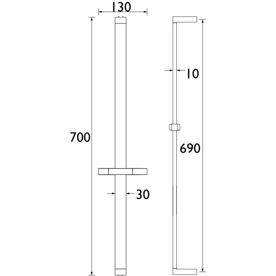 Bristan Square Shower Riser Rail With Fixed Position Brackets - Chrome