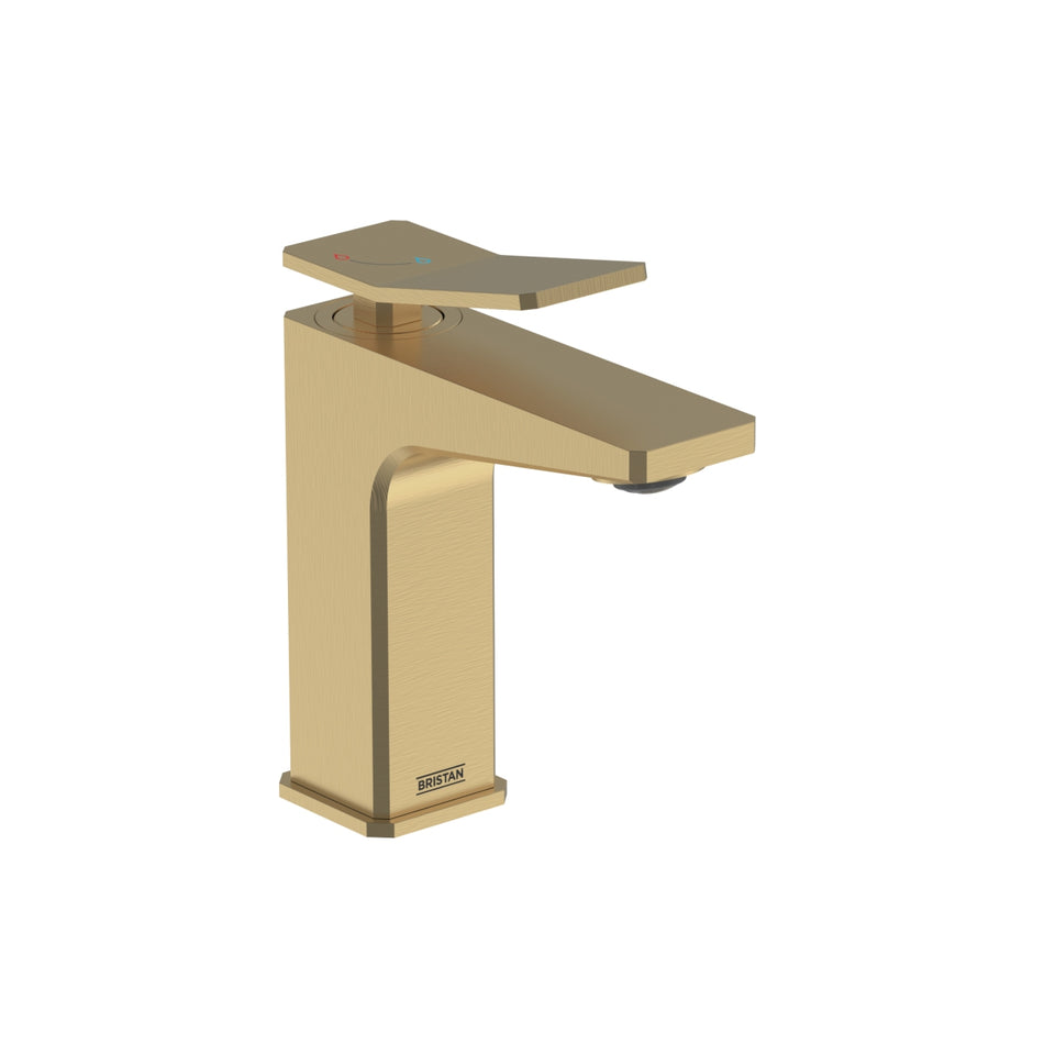 Bristan Tangram Eco Start Basin Mixer Tap With Clicker Waste - Brushed Brass