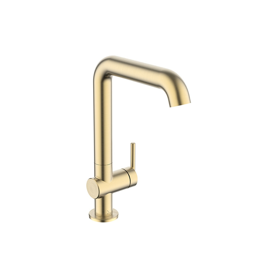 Crosswater 3ONE6 Deck Mounted Side Lever Tall Basin Mixer Tap - Brushed Brass Effect